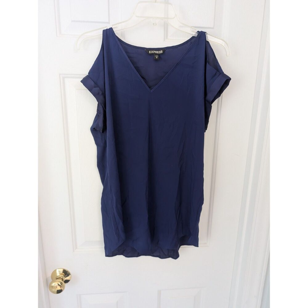 Express Women's Blue Cold Shoulder Short Sleeve Blouse - Size M